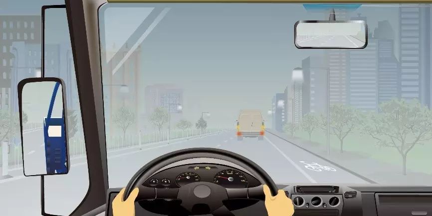 如图所示，雾天驾驶机动车行驶至城市道路路段，以下做法错误的是…