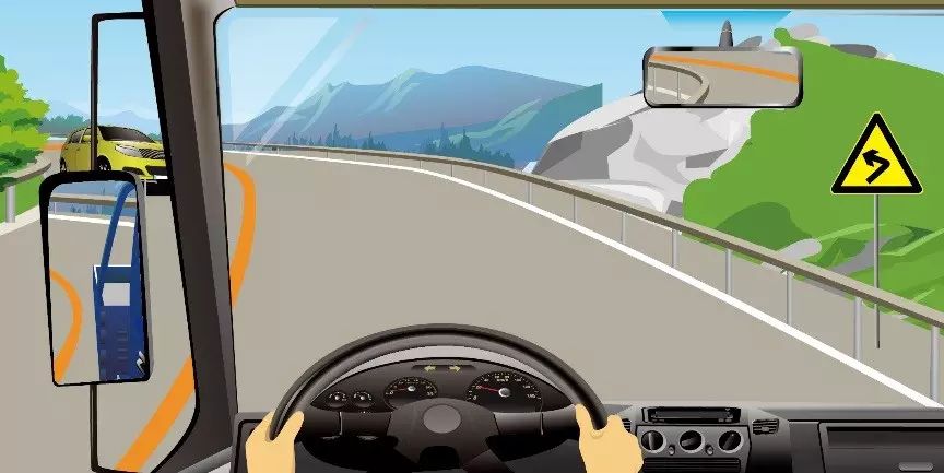 如图所示，驾驶机动车在该弯道路段通行时可以倒车。