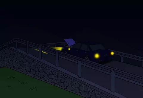 如图所示，夜间驾驶机动车在上坡途中遇故障无法继续行驶时，以下…