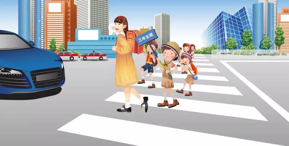 如图所示，蓝车应怎样驾驶（）。
