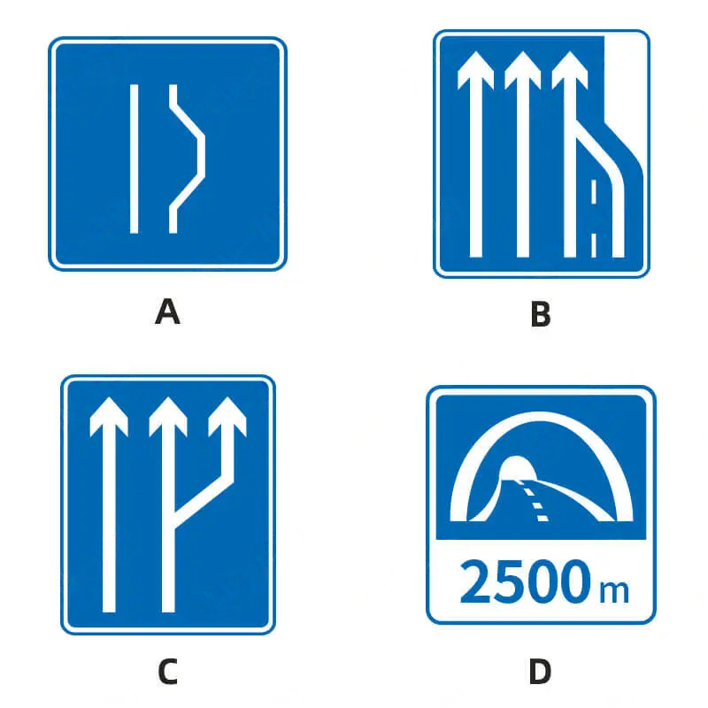 下列哪个标志表示一般道路车道数变少？