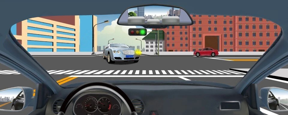 如图所示，驾驶机动车在路口直行遇到这种情况怎么办？