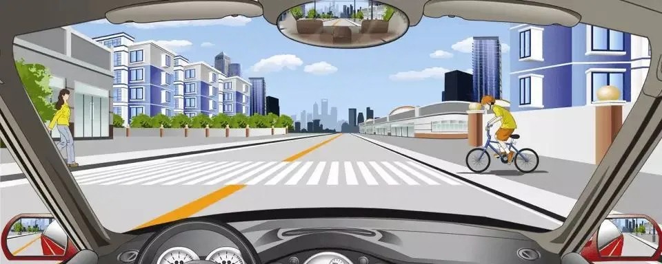 如图所示，接近人行横道线时怎样安全行驶？