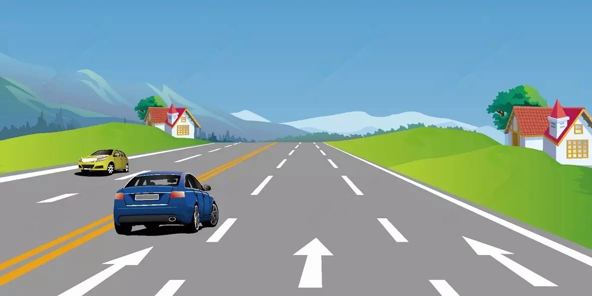 如图所示，该车道路面导向箭头指示前方道路仅可直行。