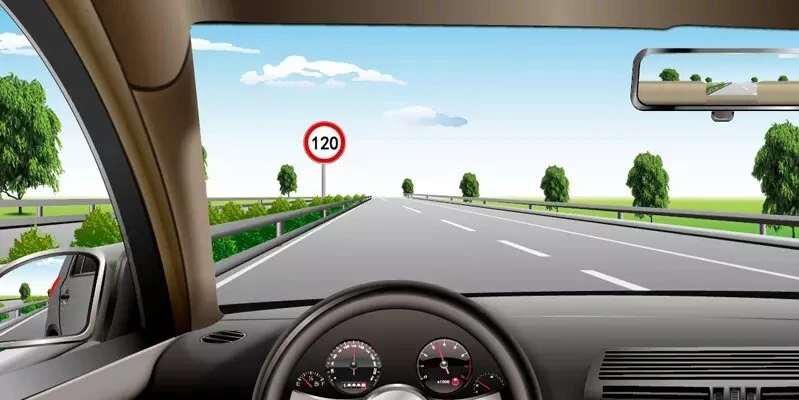 在图中高速公路行驶时，车速不得超过（）。