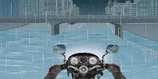 驾驶摩托车遇图中桥下积水较深时应绕行。