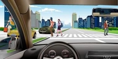 驾车应等图中行人通过后再驶过人行横道。