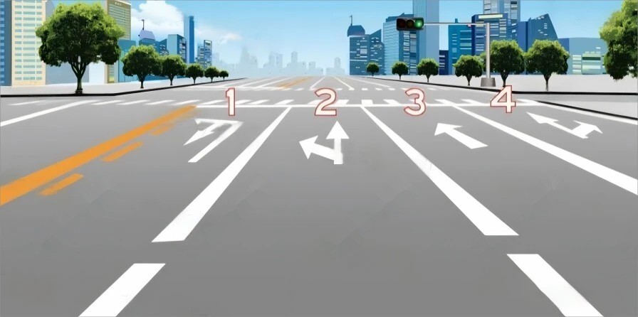 如图所示，驾驶摩托车欲左转时，可驶入哪条车道？