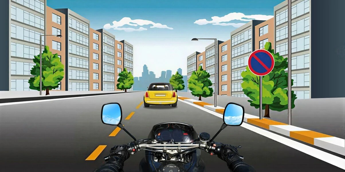 驾驶摩托车遇图中右侧交通标志时，允许临时停车。
