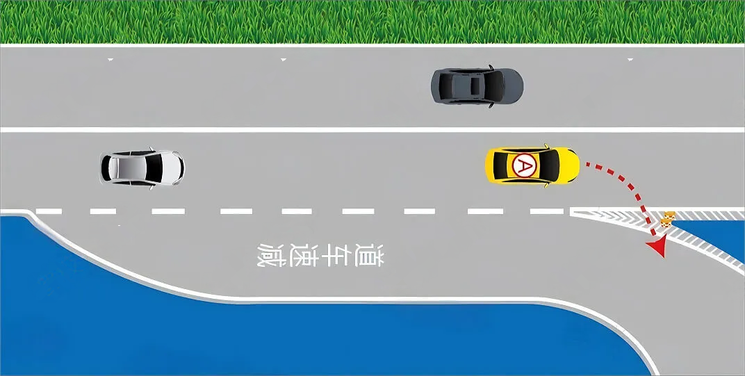 图中A车可沿箭头方向驶离高速公路。