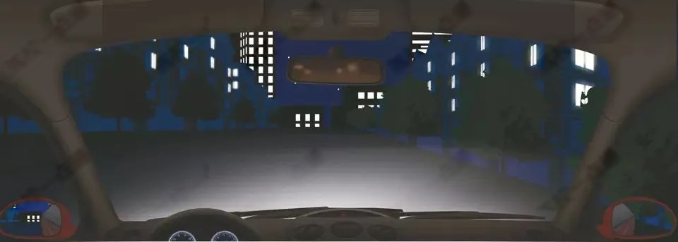 如图所示，夜间在没有照明的路段，驾驶机动车从路边停车位起步时…