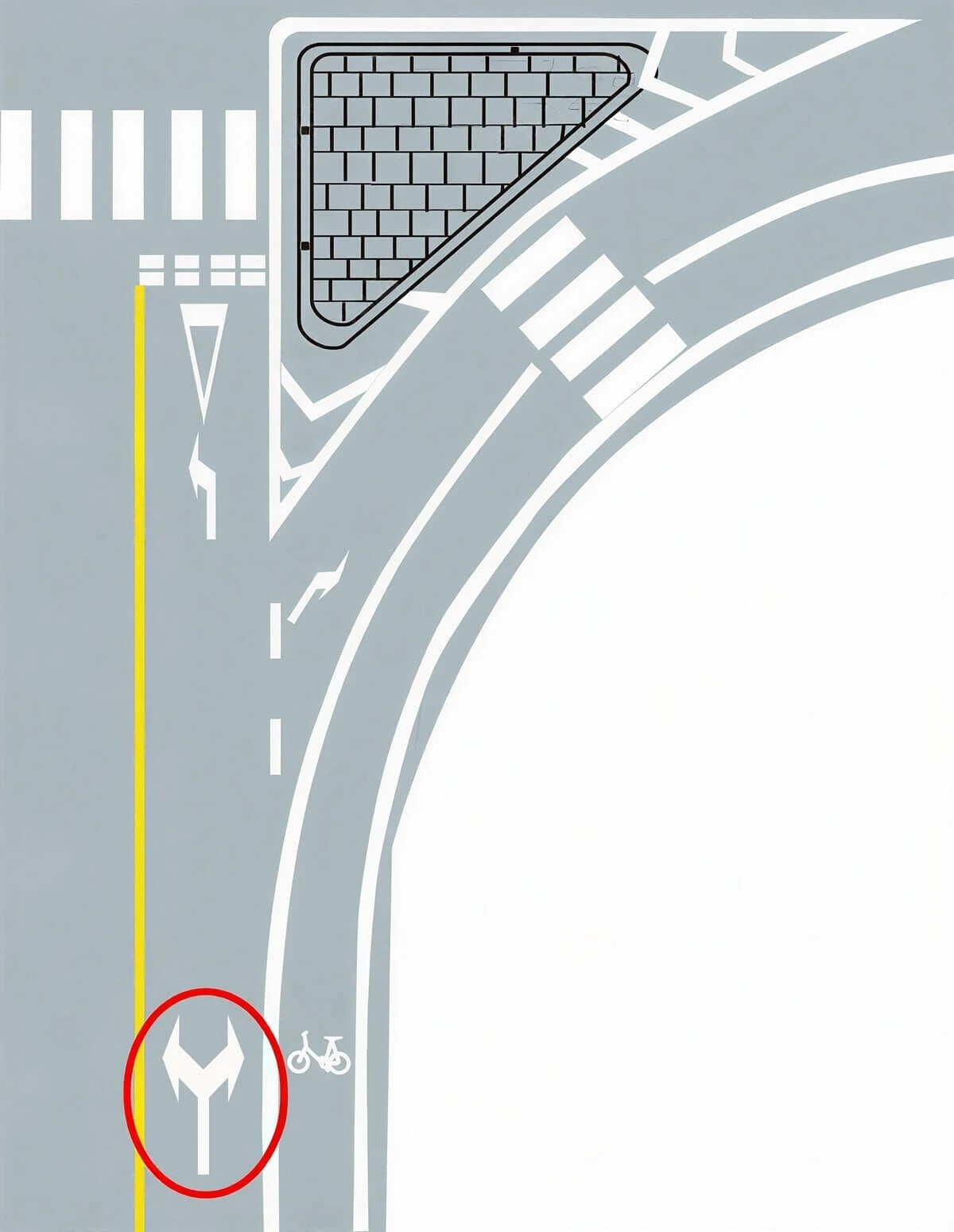 红圈内导向箭头表示前方道路可左右转弯。