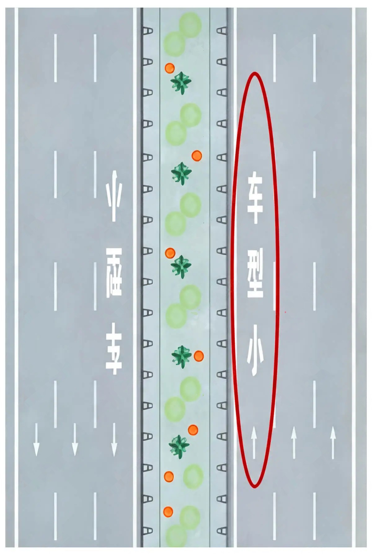红圈内标线表示小型车专用车道。