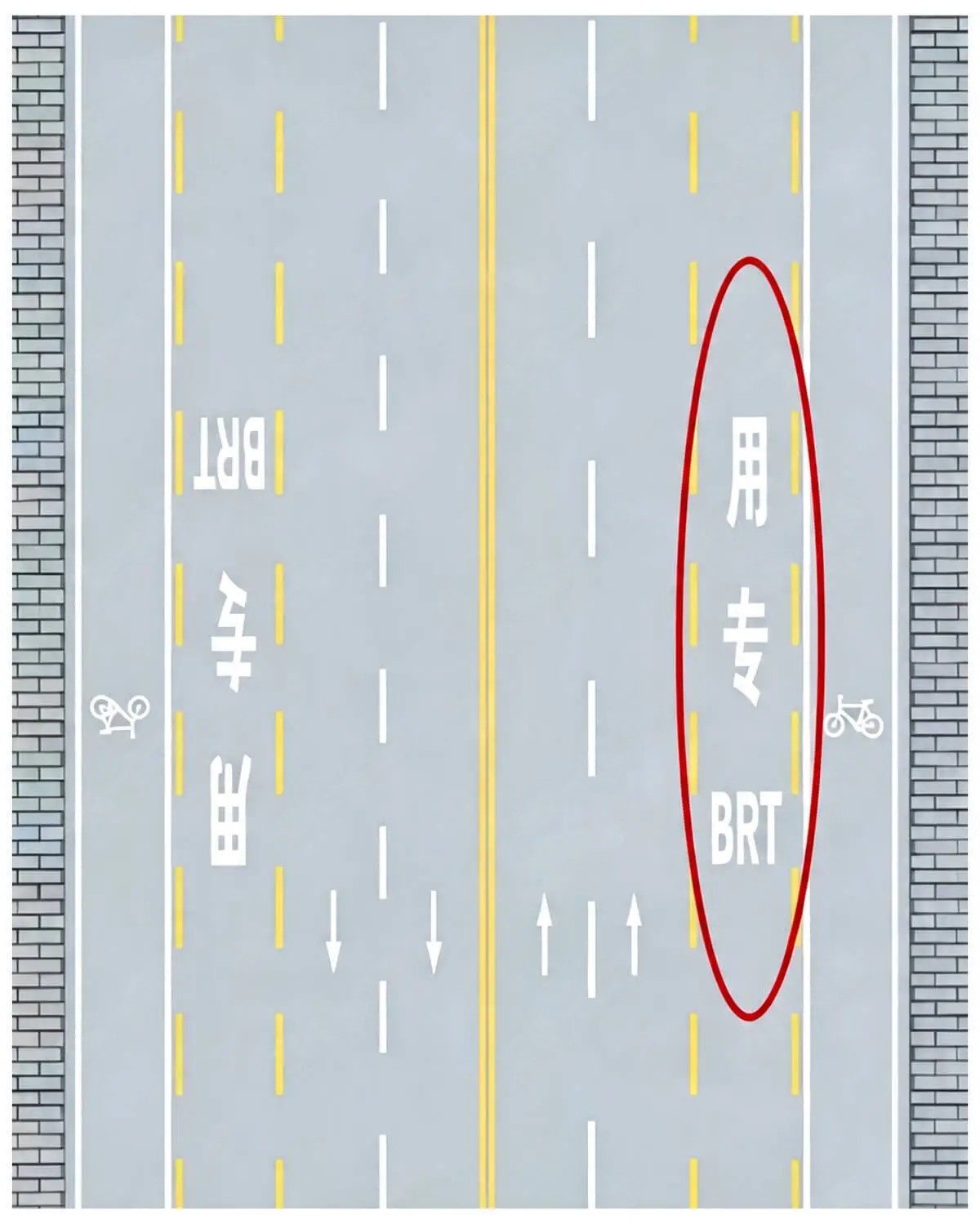 红圈内标线是公交专用车道。