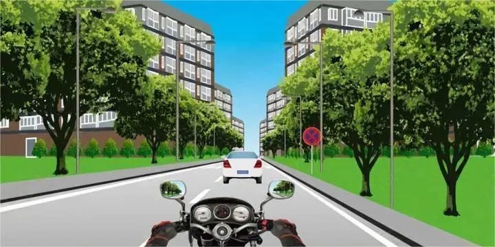 驾驶摩托车通过图中路段，可以临时停车。