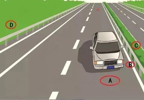 图中车辆在高速公路上因故障无法移动,驾乘人员停留等待的位置正…