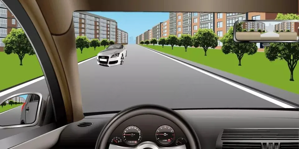 如图所示,在没有划分道路中心线的道路上行驶会车时必须减速靠右…