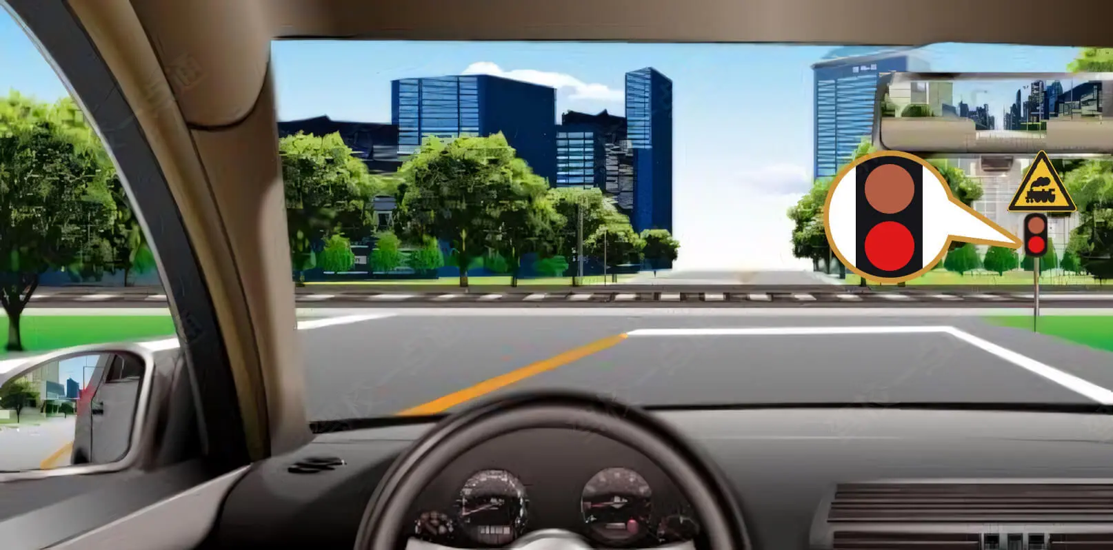 驾车在铁路道口看到图中信号灯时怎样行驶?