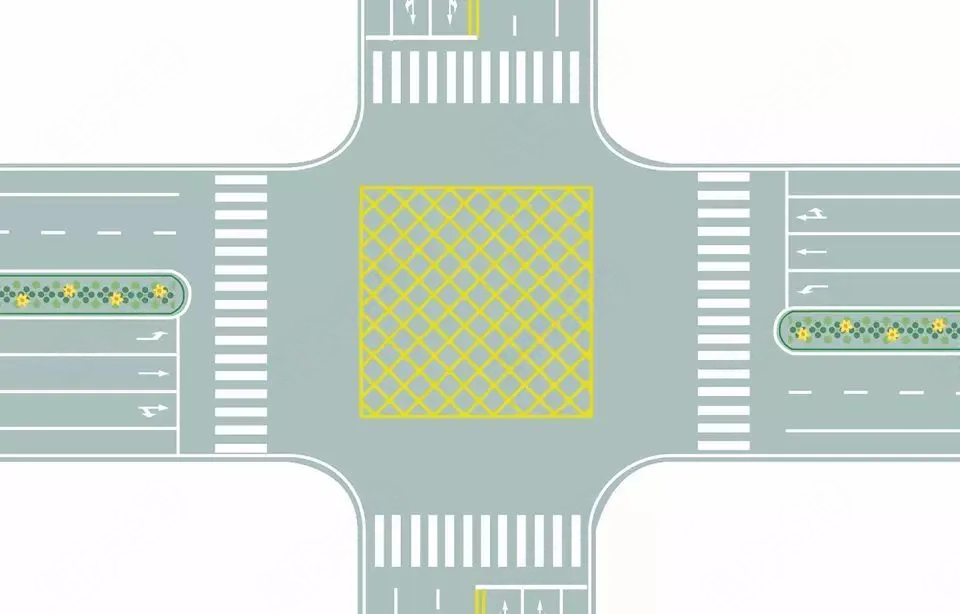 图中路口中央黄色路面标记是什么标线?
