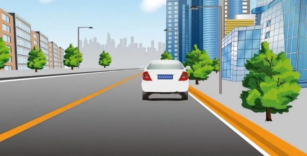 如图所示，驾车行驶至此路段时，可以在路边临时停车。
