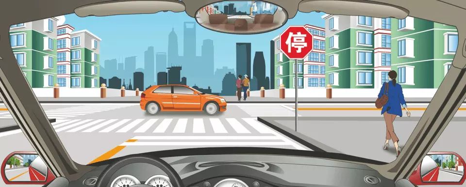 驾驶机动车在有这种标志的路口怎样通过最安全？
