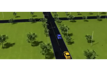 如动画所示，在道路上超车时，应尽量加大横向距离，必要时可越实…