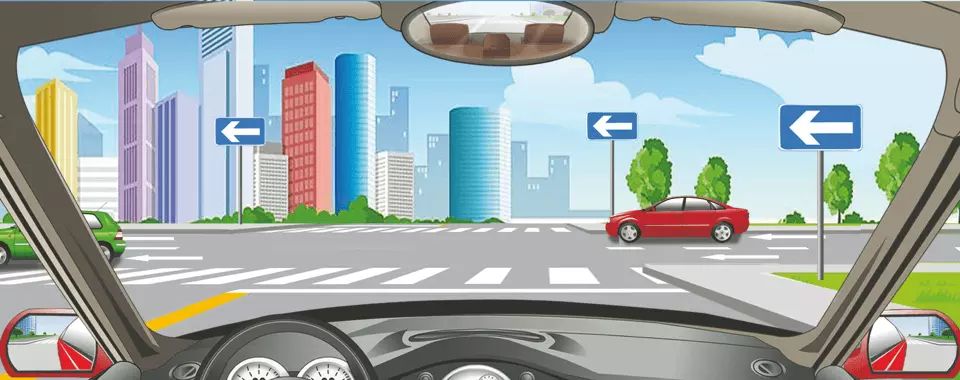 如图所示，前方标志表示向左是单向行驶道路。