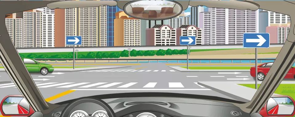 如图所示，前方标志表示向右是单向行驶道路。