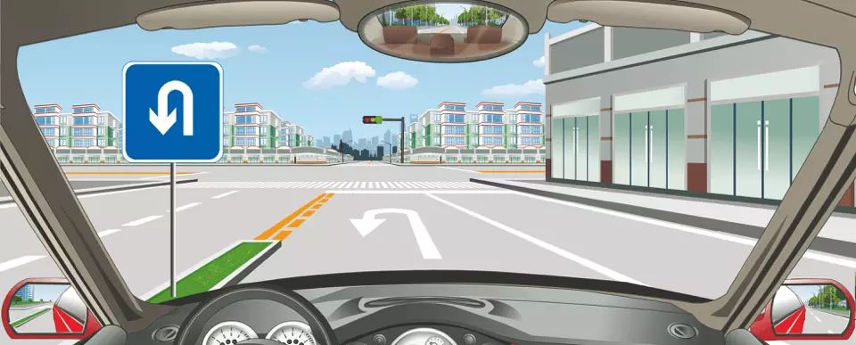 如图所示，该车道路面导向箭头指示前方路口仅可左转弯。