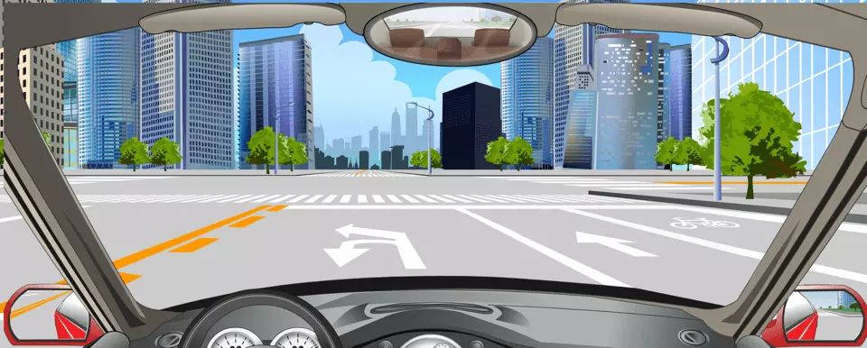 如图所示，该车道路面导向箭头指示前方路口可左转弯或掉头。