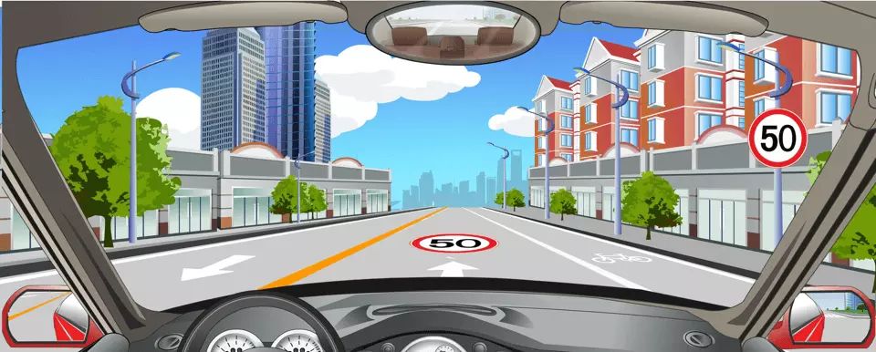 驾车在图中所示路段行驶时，车速不应超过50km/h。