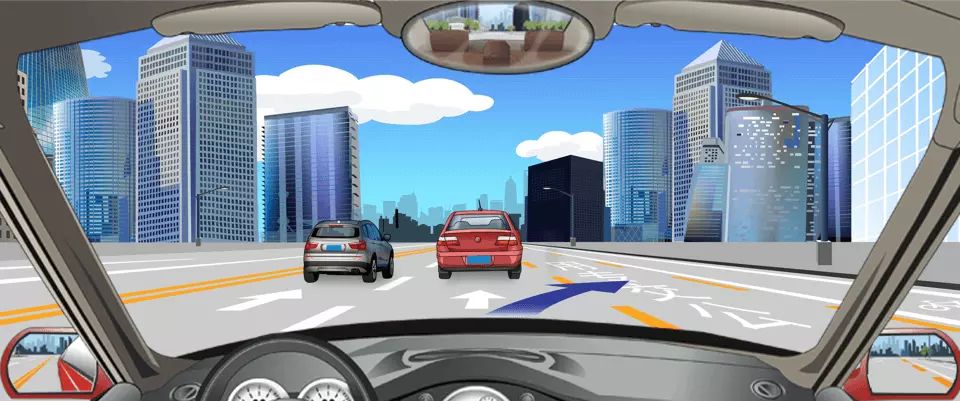 如图所示，右侧车道路面标线表示可以临时借公交专用车道行驶。