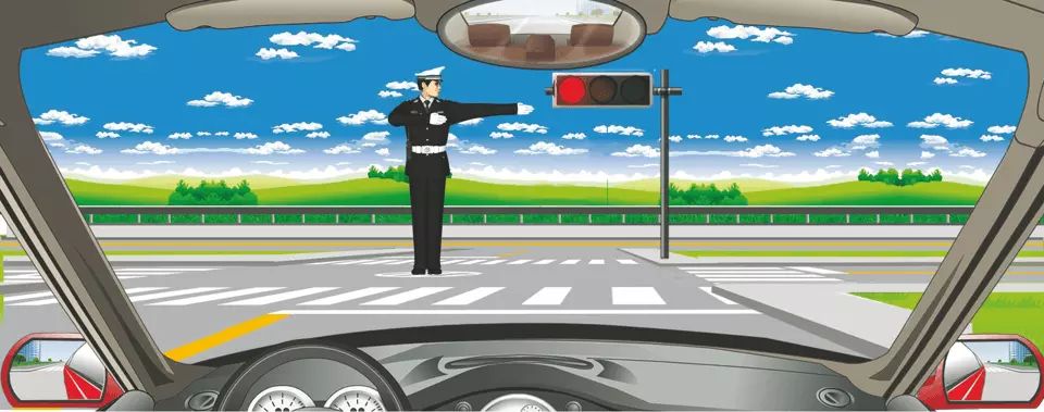 如图所示，交通警察发出的是右转弯手势信号。