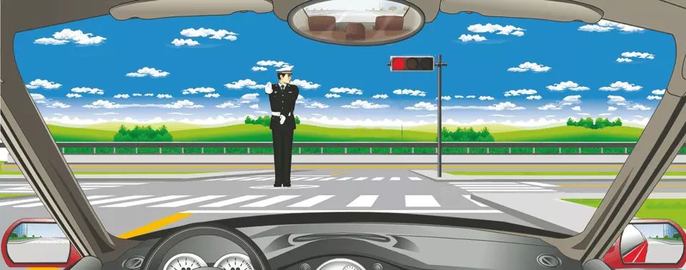 如图所示,交通警察发出这种手势可以向左转弯。