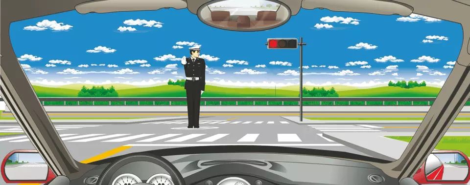 如图所示，交通警察发出这种手势信号可以直行通过。