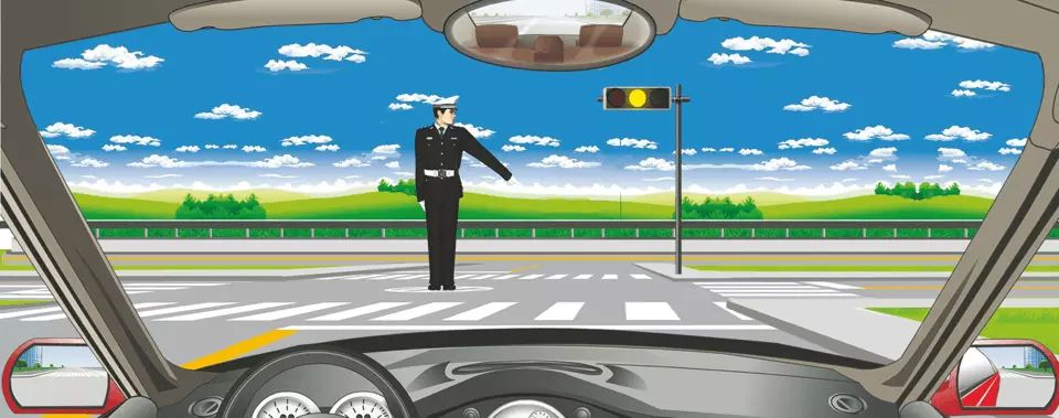 如图所示，交通警察发出这种手势信号可以左转弯。