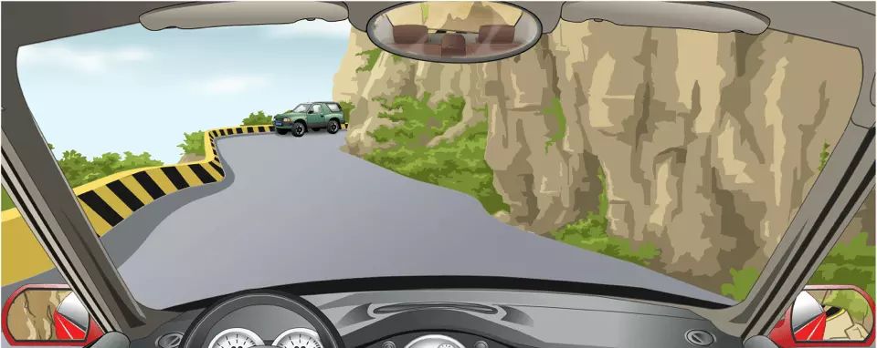 如图所示,在这种山区危险路段怎样安全会车?