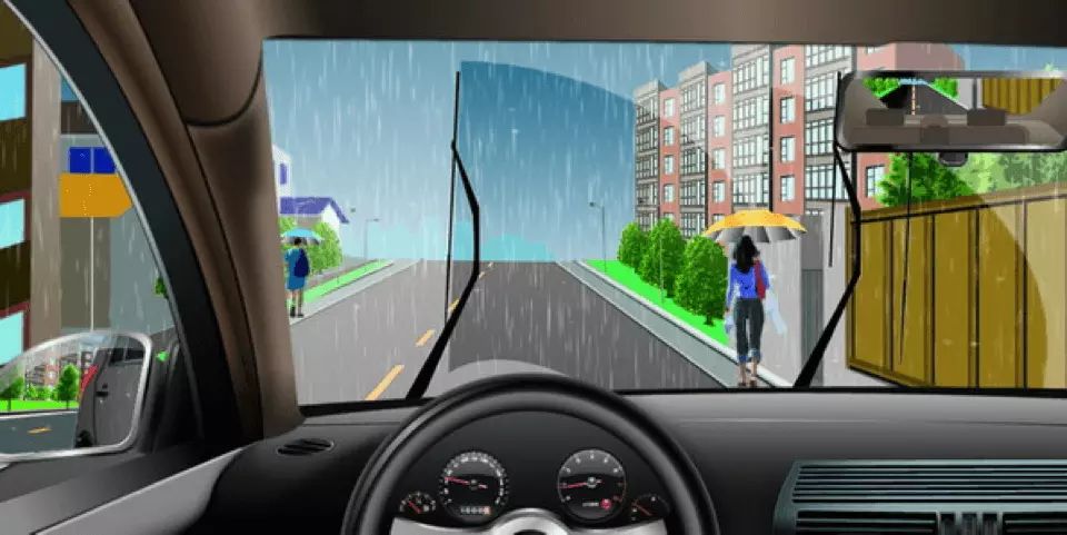 如图所示，驾驶机动车在暴雨天气条件下行驶，当刮水器无法刮净雨…